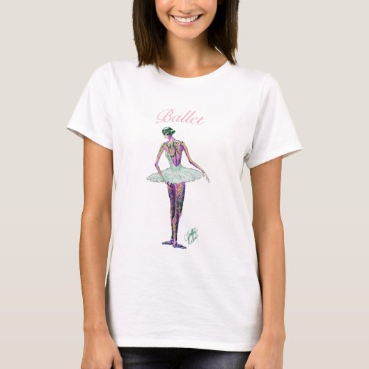 Ballerina in weißem Tutu, rosa T - Shirt (Vorderseite)