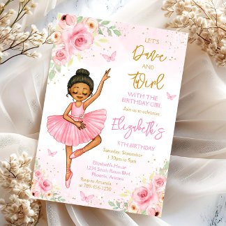 Ballerina Lass uns tanzen & wirbeln Rosa Party Geb Einladung