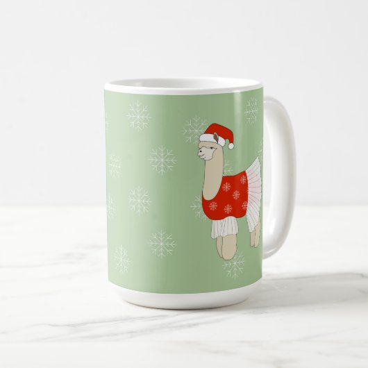 Ballerina Llama Weihnachtsschneeflocken Kaffeetasse (VorderseiteRechts)