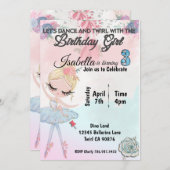 Ballerina macht drei Geburtstagsfeiertage Einladung (Vorne/Hinten)