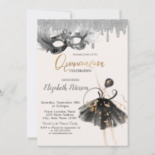 Ballerina-Maske Glittertropfen Quinceanera Einladung