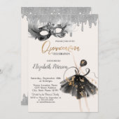 Ballerina Masque Glitter Drips Quinceanera Einladung (Vorne/Hinten)