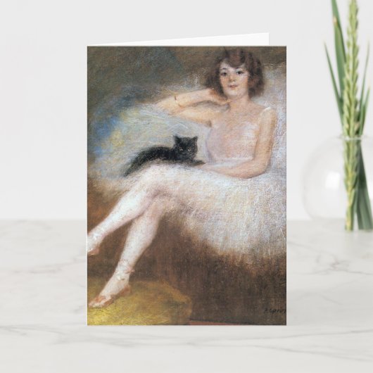 Ballerina mit Black Cat, Pierre Carrier-Belleuse Karte (Vorderseite)