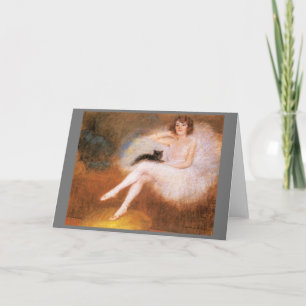Ballerina mit einer schwarzen Katze von Carrier-Be Karte