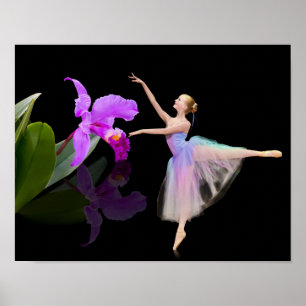 Ballerina mit Orchidee auf Schwarzem Poster