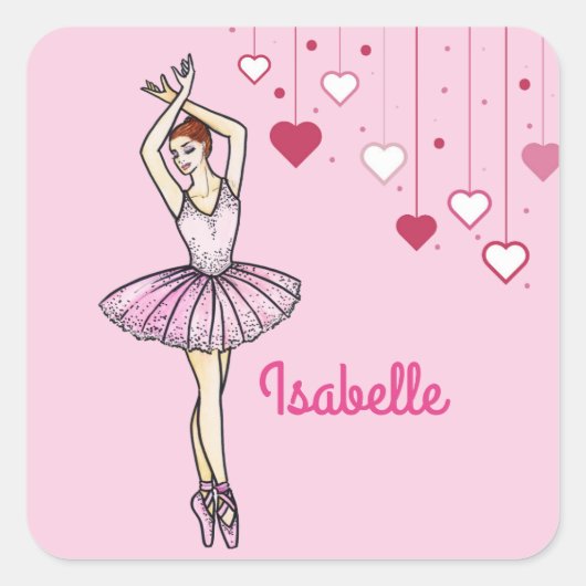 Ballerina mit rosa Kleid und Pointe Toe Shoes Quadratischer Aufkleber (Vorderseite)