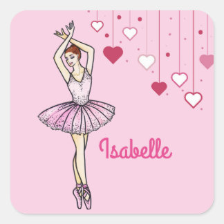 Ballerina mit rosa Kleid und Pointe Toe Shoes Quadratischer Aufkleber