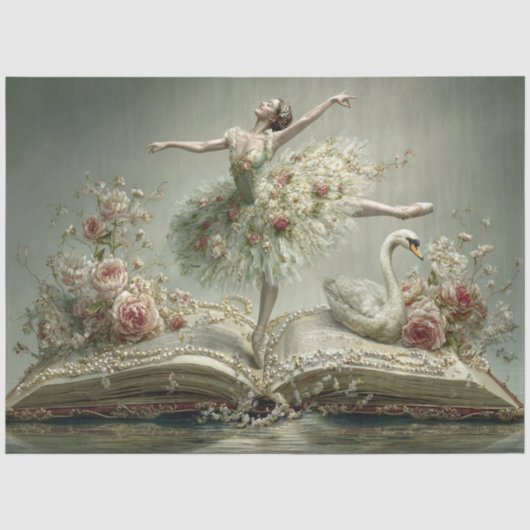 Ballerina mit Schwan aus 'Es war einmal' Seidenpapier (Vorderseite)