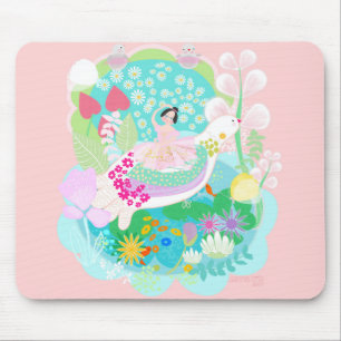 Ballerina mit Vögeln Kunst Illustration Maus-Pad. Mousepad