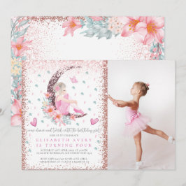 Ballerina Moon Pastel Pink Glitzer Geburtstag Foto Einladung