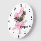 Ballerina Mops Große Wanduhr (Winkel)