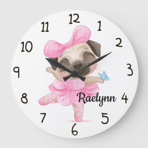 Ballerina Mops Große Wanduhr