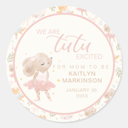 Ballerina Mouse Tutu Erregte Kinderdusche Runder Aufkleber (Vorderseite)