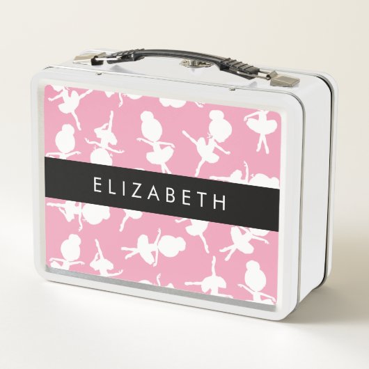 Ballerina Muster, Ballettmädchen, Tanz, Ihr Name Metall Brotdose (Rückseite)