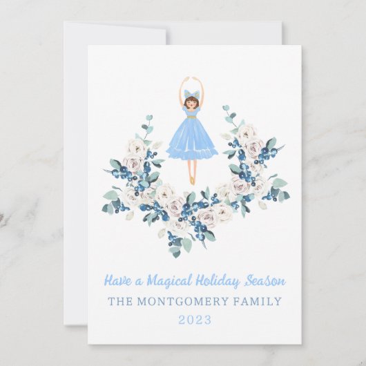 Ballerina Nussknacker Blumen Weihnachtskarte Einladung (Vorderseite)