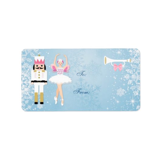 Ballerina & Nutcracker auf dem blauen Weihnachtsge Adressaufkleber (Vorne)
