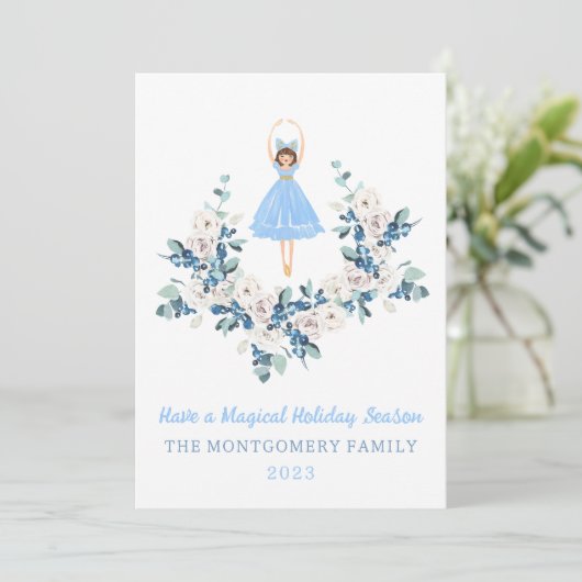 Ballerina Nutcracker Blume Weihnachtskarte Einladung (Stehend Vorderseite)