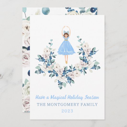 Ballerina Nutcracker Blume Weihnachtskarte Einladung (Vorne/Hinten)