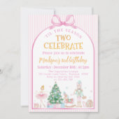Ballerina Nutcracker Christmas Pink Bow Birthday Einladung (Vorderseite)