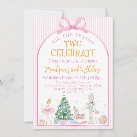 Ballerina Nutcracker Christmas Pink Bow Birthday Einladung (Vorderseite)
