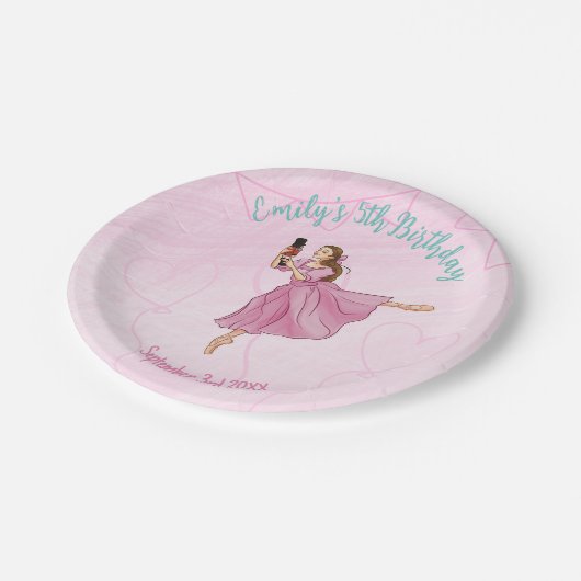 Ballerina Nutcracker Girl Birthday Party Pappteller (Schrägansicht)