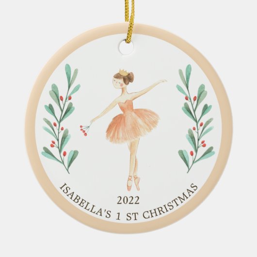 Ballerina/Nutcracker Girl's 1. Weihnachten Keramik Ornament (Vorne)