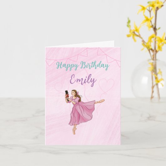 Ballerina Nutcracker - Individuelle Name Geburtsta Karte (Gelbe Blume)