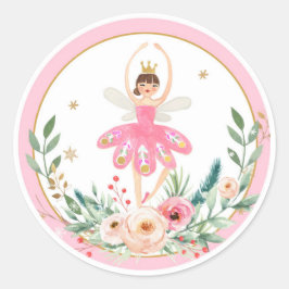 Ballerina Nutcracker Pink Girl Birthday Cupcake Runder Aufkleber