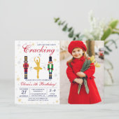 Ballerina Nutcracker Weihnachten Geburtstag Foto Einladung (Stehend Vorderseite)