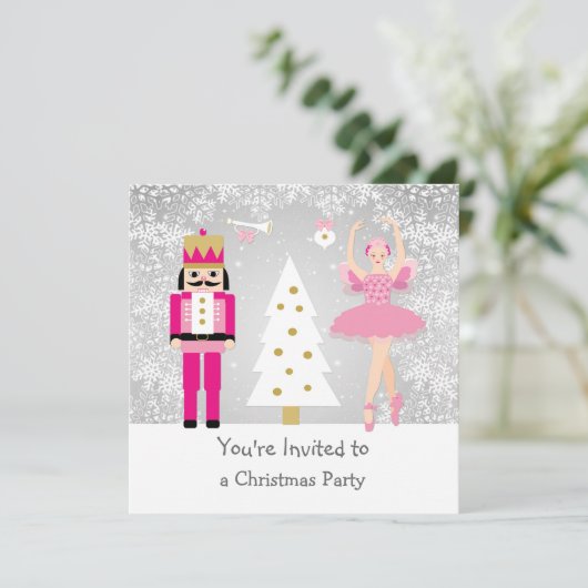 Ballerina, Nutcracker, Weihnachtsbaum Einladung (Stehend Vorderseite)