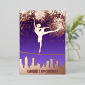 Ballerina NYC Skyline Fireworks Ballet Birthday Folieneinladung (Stehend vorne)