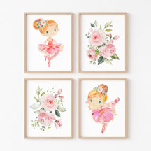 Ballerina, orangefarbenes Haar, rosa Blume, Girl-K