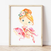 Ballerina, orangefarbenes Haar, rosa Blume, Girl-K Bilderwand Sets