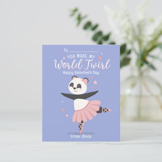 Ballerina Panda kids Valentine's Day Card (Stehend Vorderseite)