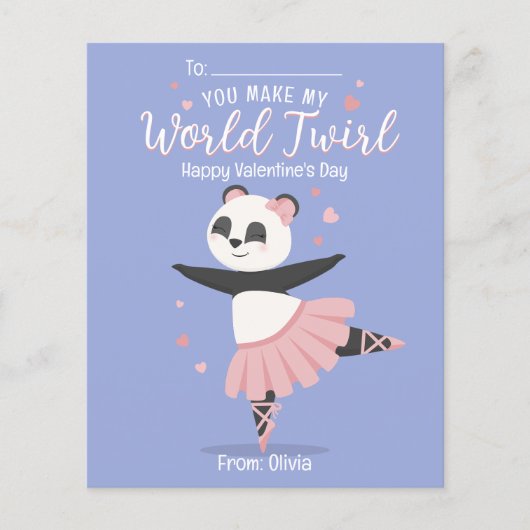 Ballerina Panda kids Valentine's Day Card (Vorderseite)