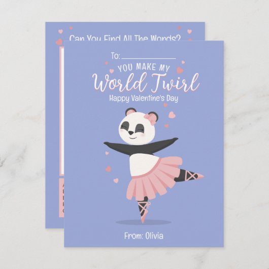 Ballerina Panda kids Valentine's Day Card Einladung (Vorne/Hinten)