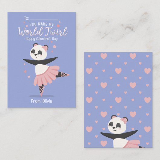 Ballerina Panda kids Valentine's Day Card Mitteilungskarte (Vorne/Hinten)