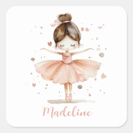 Ballerina Personalisiert Name Girly Quadratischer Aufkleber