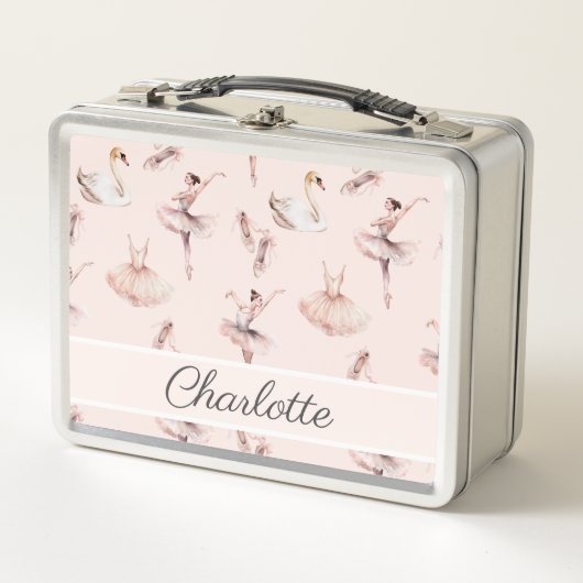 Ballerina Pink Ballettschuhe Personalisierter Name Metall Brotdose (Vorderseite)