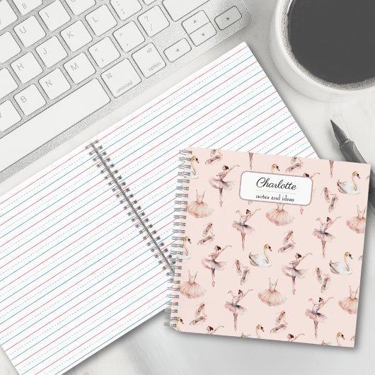 Ballerina Pink Ballettschuhe Personalisierter Name Notizblock