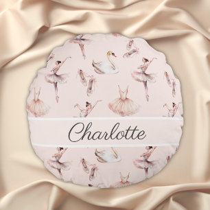 Ballerina Pink Ballettschuhe Personalisierter Name Rundes Kissen