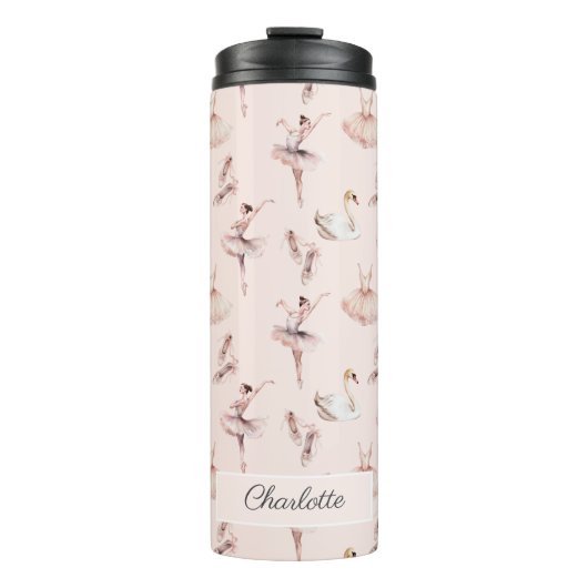 Ballerina Pink Ballettschuhe Personalisierter Name Thermosbecher (Vorderseite)