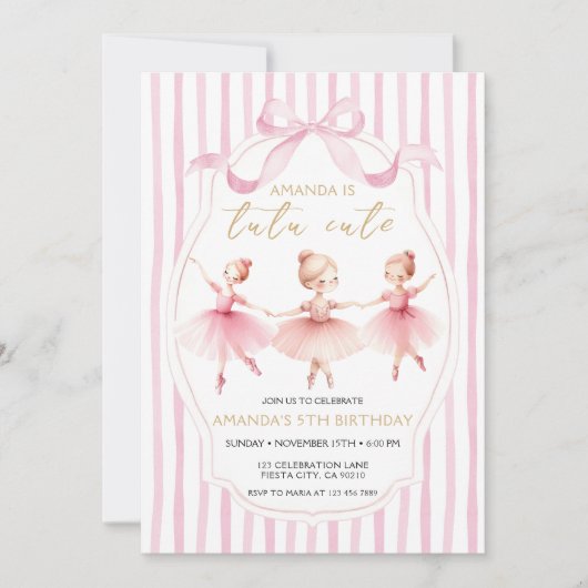 Ballerina Pink Bow Tutu Cute Birthday Invitation Einladung (Vorderseite)