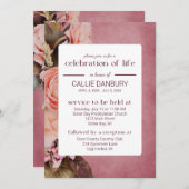 Ballerina Pink Florals Beerdigung des Lebens Einladung (Vorne/Hinten)