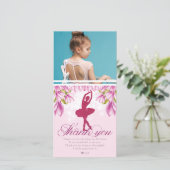 Ballerina Pink Geburtstags-Foto Dankeskarte (Stehend Vorderseite)