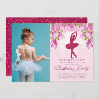 Ballerina Pink Geburtstags-Foto Einladung