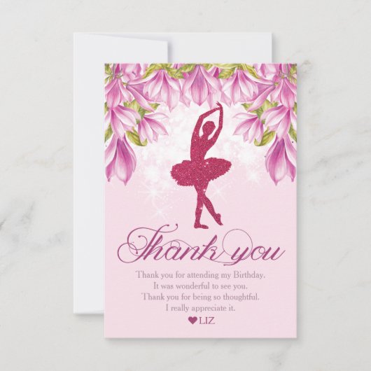 Ballerina Pink Glitzer Geburtstag Dankeskarte (Vorderseite)