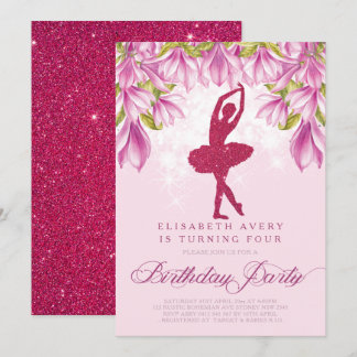 Ballerina Pink Glitzer Geburtstag Einladung