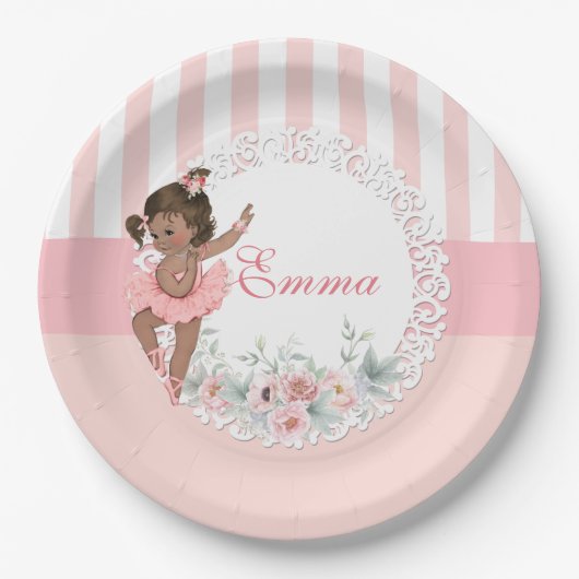 Ballerina Pink Tutu Stripes Blume Pappteller (Vorderseite)