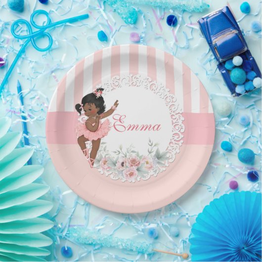 Ballerina Pink Tutu Stripes Blume Pappteller (Party)